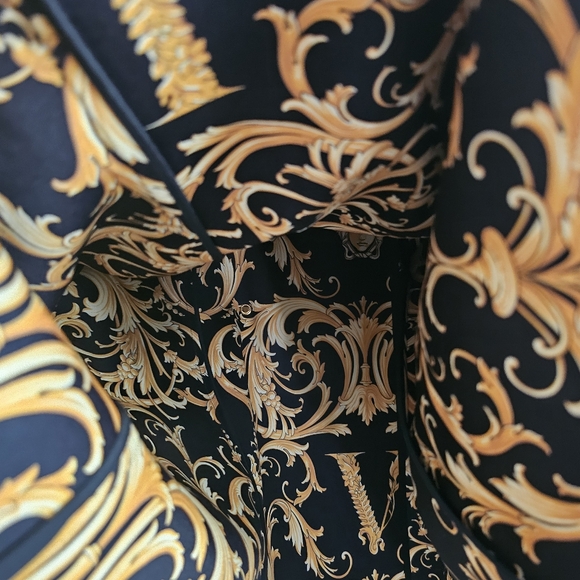 VERSACE 2019 Black Barocco Dress with Gold Medusa Buttons - Picture 11 of 17